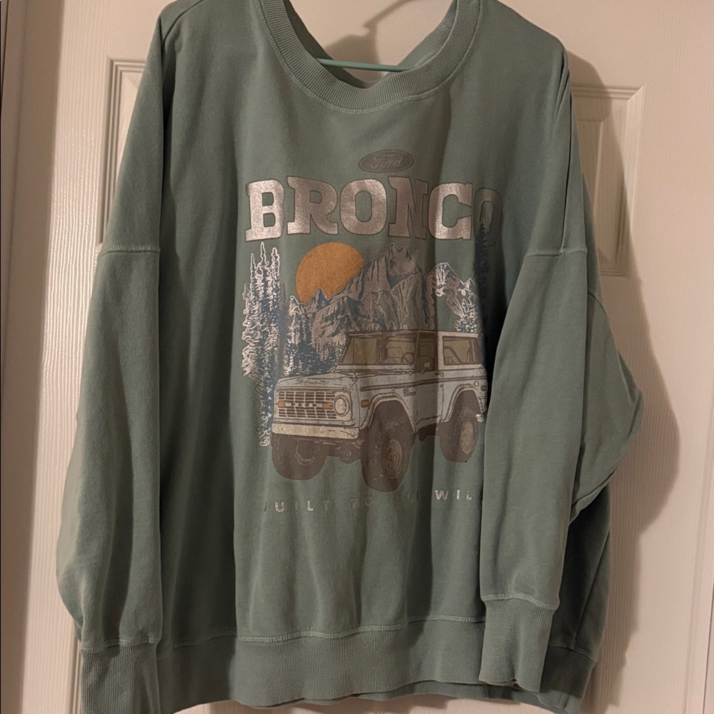 Ford Bronco Graphic Crewneck Sweater in Sage Green